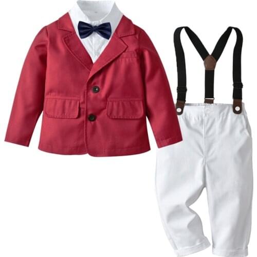 Toddler Boys Clothes Set Spring Autumn Infant clothing Kids Formal Coat+Long Sleeve Bowtie Shirt+Suspender Pants Boy Outfit Set
