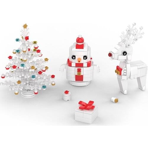 MOC Christmas Snowman Winter Tree Lucky Deer Building Blocks Set Small Train Mini Gift Box Bricks Toy For Children Kid Xmas Gift