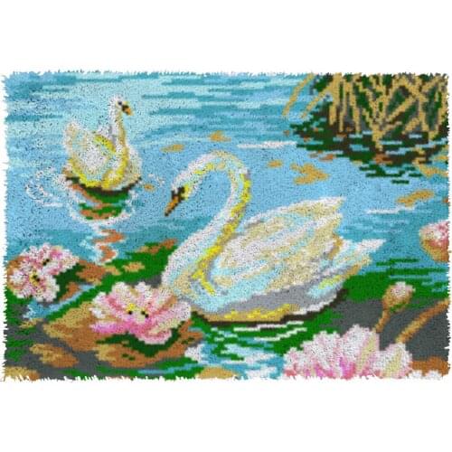 Latch Hook Kits DIY swan Carpet Rug Plush Wall Tapestry Kits Crochet Floor Mat Thick Yarn Cushion Arts & Crafts