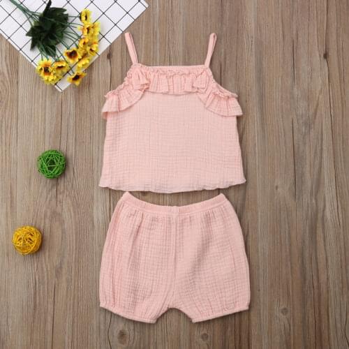 Summer Baby Girls Sleeveless Sling Vest Tops +Shorts 2Pcs Children Cotton Linen Clothes Suits Kids Girls Clothing Sets