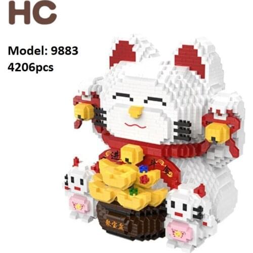 HC Mini Blocks Fortune Cat Model Assemble Anime Figure Building Toy New Year Gifts Cartoon Brinquedos Children Present Christmas