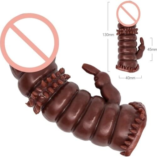 Rabbit Spikes Condom For Men Reusable Enlargement Penis Sleeve Extend Dildo Massage For Women Cock Ring Intimate Sex Products