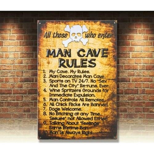 MAN CAVE RULES Vintage Metal Tin Signs Pub Bar Decor Art Wall Poster