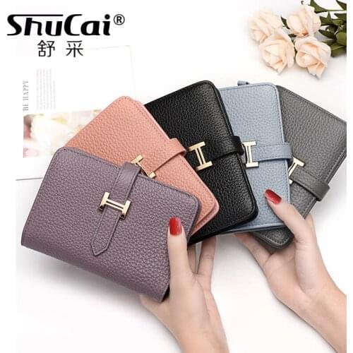 New Women Genuine Leather Wallet Small Clutch Female Purses Big Capacity Hasp Purse Ladies Coin Card Holders 3 Folding Wallet