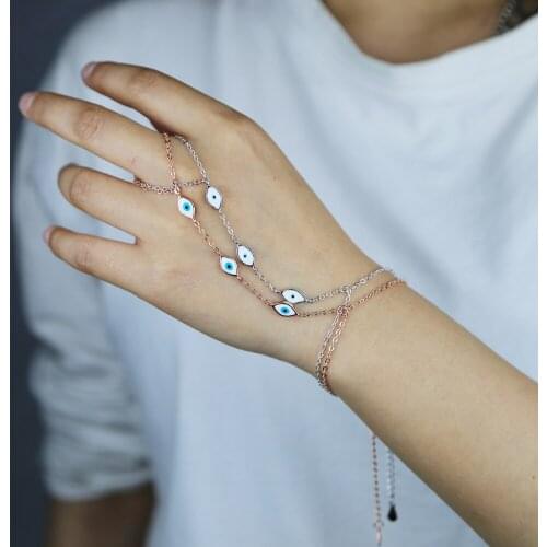 NEW arrived Turkey lucky Enamel evil eye Link Chain Bracelet finger Ring sets for Women girl delicate wedding party jewelry gift