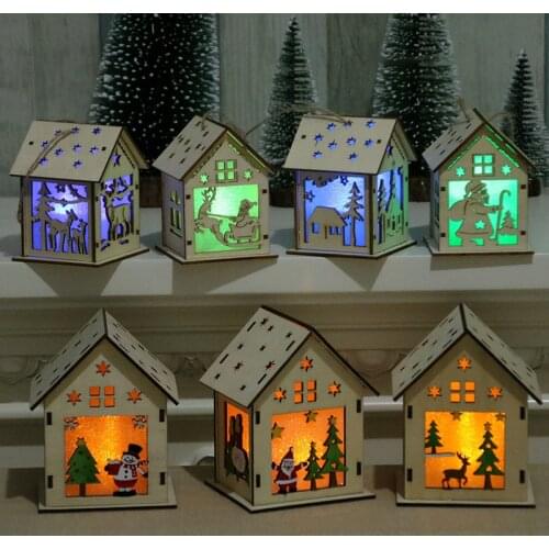 New Luminous Snow House Bar Christmas Tree Decoration Wooden Christmas Ornaments Gift Party Xmas Tree Desk Deco