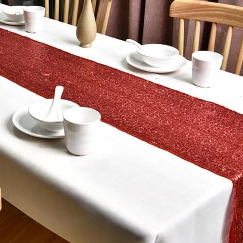 Table Runner Solid Color Wedding Sequin Table Runner Glitter Breathable Fabric Tear Resistant Sequin Table Runner for Party Xmas