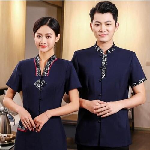 Waiters Short Sleeve Workwear Summer Waitress Womens Hotel Chinese Restaurant Uniform Hot Pot Hotel Plus Size Jacket H2168