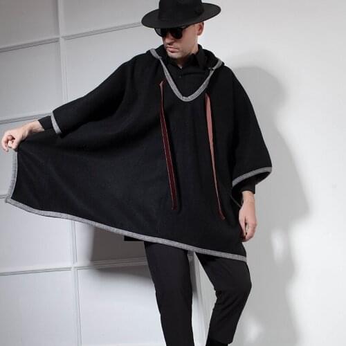 Mens coat autumn winter wear hooded woolen coat cape cape woollen coat male bat coat trendy