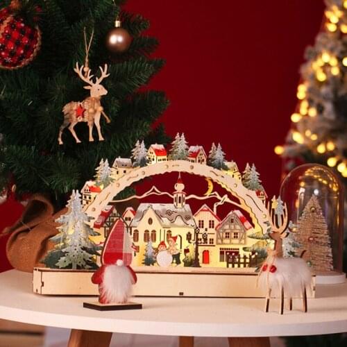 Christmas decoration wooden house snow scene castle with light small house atmosphere scene layout table decorations window wood