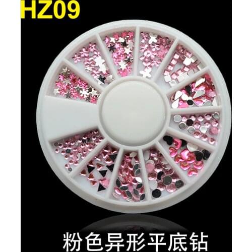 Pink Rhinestones Wheel (2mm to 4mm / Triangle Heart Star Butterfly Square Teardrop ) Wedding Nail Art Wheel Nail Deco AREZe0 15