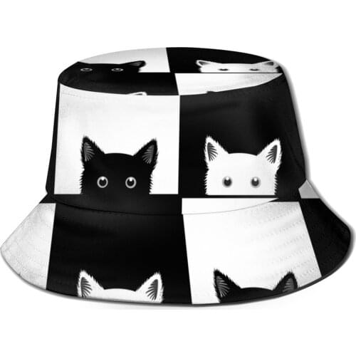 CINESSD 2021 Men Women Summer Black White Cat Chess Board Bucket Hat Bob Fisherman hat Outdoor Travel Sun Visor Fashion Panama