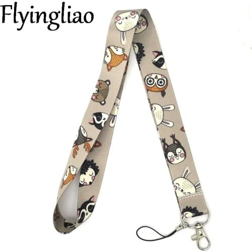 Cartoon Animals Lanyard Keys Phone Holder Funny Neck Strap With Keyring ID Card DIY Animal webbings ribbons Hang Rope Gifts