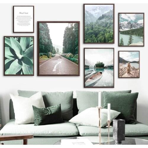 Sisal Forest Lake Boat Mountain Groundhog Wall Art Canvas Painting Nordic Posters And Prints Wall Pictures For Living Room Decor