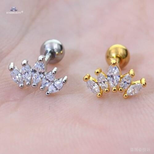 Starbeauty 1pc 16G Hot Oval Gem Crown Helix Piercing Tragus Earrings Studs Conch Cartilage Piercing Oreja Ear Piercing Jewelry