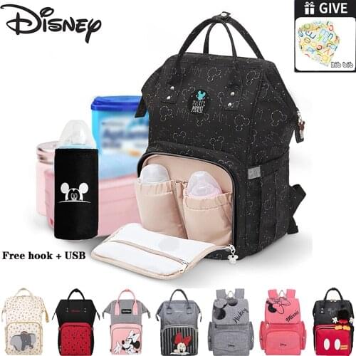 Disney Baby Changing Bag Multifunctional Baby Diaper Bag Mommy Travel Baby Care Storage Equipment Free 1 Pair of Hooks + Teether