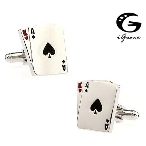 IGame High Quality Mens Shirt Designer Cuff links Retail Copper Material Playing Cards KA Design Free Shipping