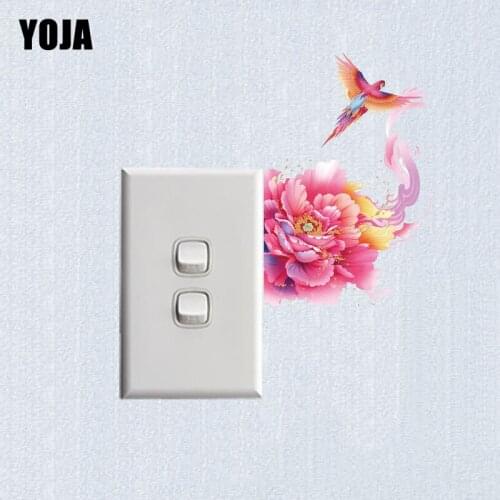 YOJA Mysterious Colored Flowers Personalized Parrot Decor Wall Switch Sticker Living Room Bedroom 10SS0350