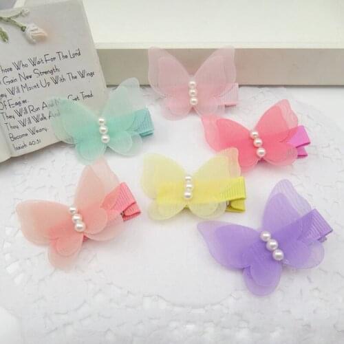 24pcs Lovely Butterfly Hair Clips Girls Korean Hairpins Wedding Headdress Pearl Tulle Bow Clip Hairpins Wholesale