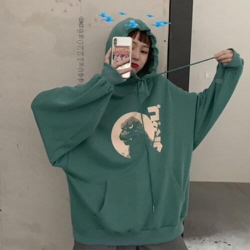 Womens Dinosaur Hoodies Autumn Winter Female Oversized Boyfriend Style Student Hooded Sweatshirt Slim / Thicked Pullover