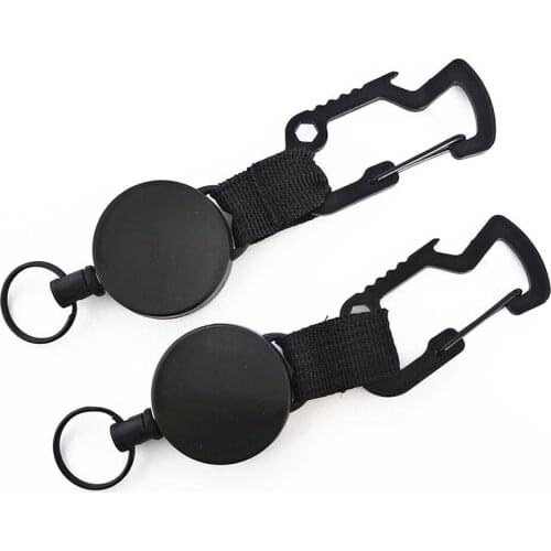 2PCS Badge Reel Retractable Key Chain Black Multifunction Carabiner Buckle Holder Key Chain With Steel Cable For Men