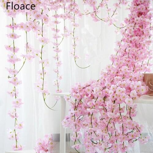 200cm Sakura Cherry Rattan Wedding Arch decoration Vine Artificial flowers Home party decor Silk Ivy wall Hanging Garland Wreath