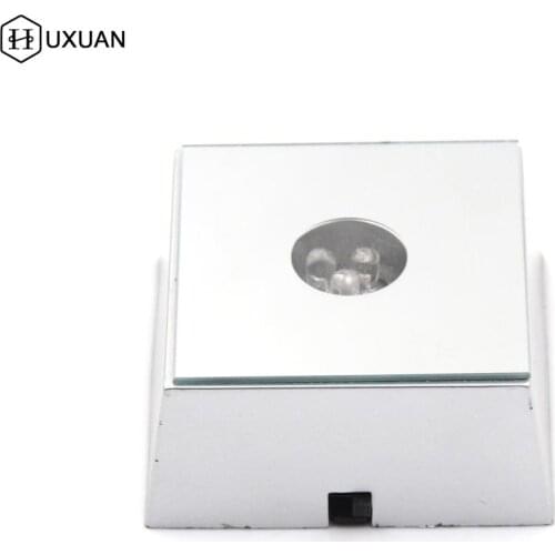 3 LEDs Luminous Base Light Crystal Glass Transparent Objects Display Colorful Square Crystal Figurine Display Stand Base