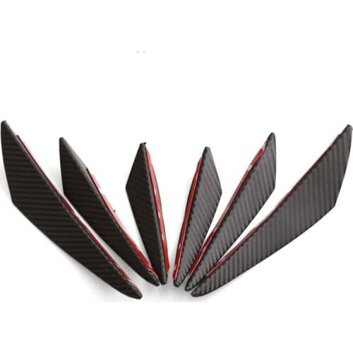 6 Pcs Universal Automobile Front Bumper Carbon Fiber Strips Double-sided Stickers Fish Gill Modification Spoiler Car Styling DIY