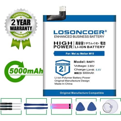 LOSONCOER Battery 5000mAh BA871 Battery For Meizu Meilan M15