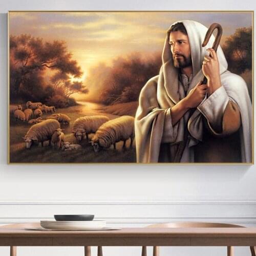 DIY 5D Diamond Painting Jesus Herding The Sheep Handmade Square or Round Diamond Semi-finished Home Commemorative Gift