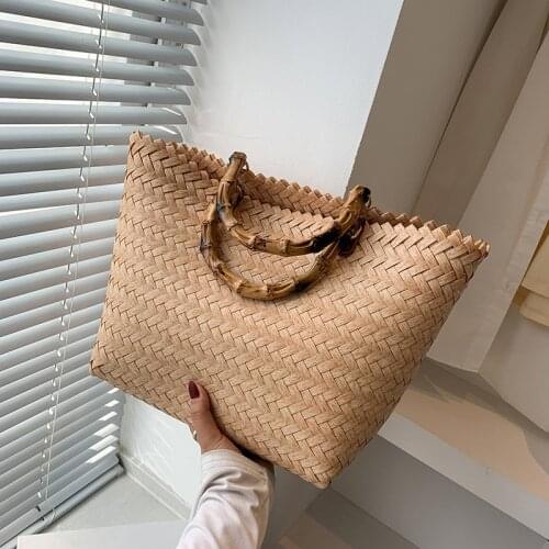 Bamboo Handle Woven Straw Bag Summer Beach Handbags Purses Large Capacity Women Shoulder Bags 2021 New Big Casual Totes Qualited