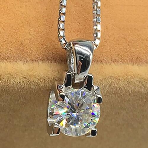 14K White Gold Women Pendants Necklaces Moissanite Diamond 0.5 1 2 3 4 5 Carat Round Wedding Anniversary Engagement Party Gift