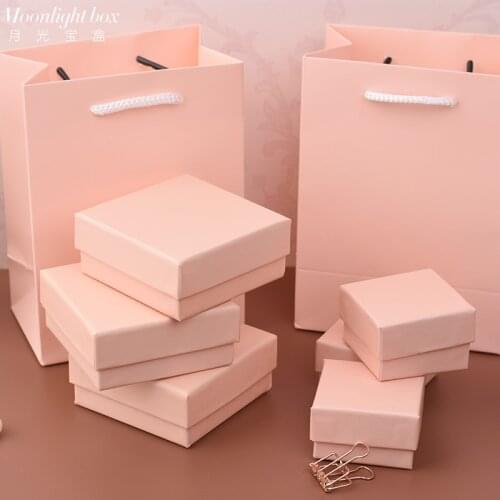 7.5x7.5x3.5cm Pink Paper Box Storage Bag Gift Boxes Custom Logo Print Personalized Earrings Ring Necklace Jewelries Gift Boxes