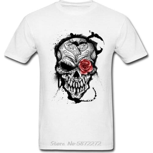 Black Death Skull With Red Rose Mens Floral T Shirt Westie No Button Small S-XXXL Classic Gift Skull T-Shirt Tees Harajuku