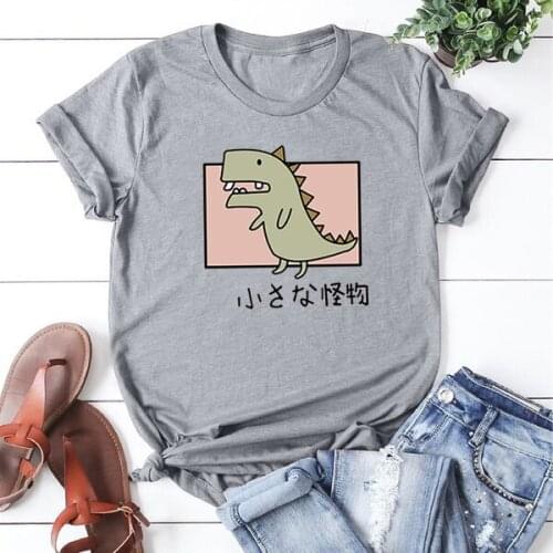 Cute Dinosaur Pattern Womens T-shirt Short Sleeve O-neck Cotton Tshirt Women Kawaii Cartoons Loose Casual Cool T Shirt Women