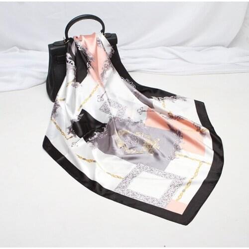 FXAASS Bandana Women Hijab Square Scarf Fashion Ladies Retro Luxury Silk Scarf Shawls Flowers Print 90*90cm Large Cape Headscarf