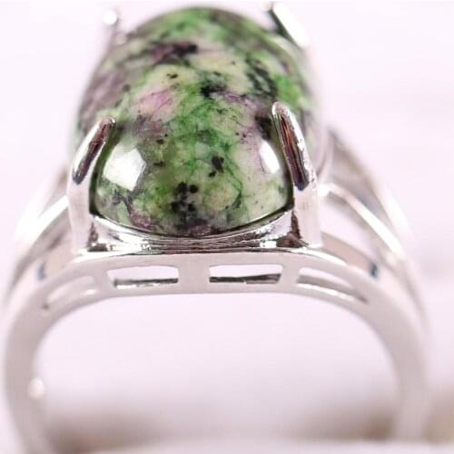 1Pcs Ring Jewelry For Women Gift Natural Stone Oval Cabochon CAB Bead Red Zoisite Adjustable Finger Ring K166