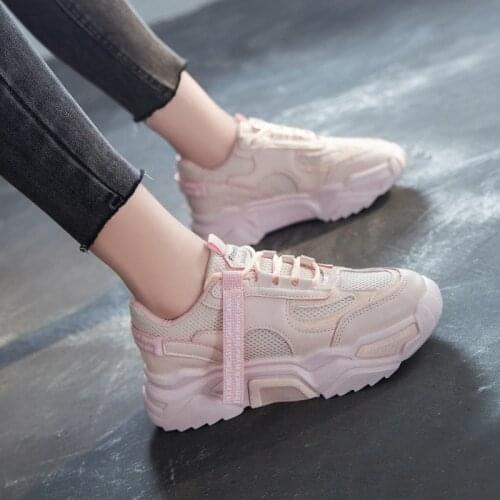 Fashion Korean Black Platform Sneakers Women Shoes Thick Sole White Chunky Sneakers Leather Spring Breathable Casual Shoes Woman