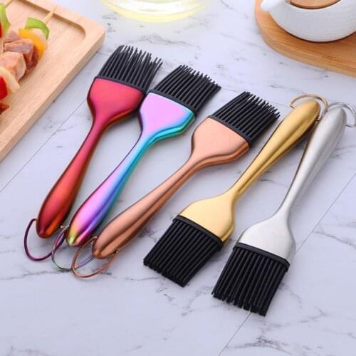 1 Pcs Oil Brushes Stainless Steel Silicone Kitchen BBQ Grilling Baking Cooking Brushes Barbecue Cooking Tools WF