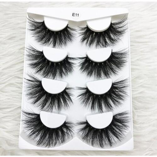MIKIWI 4pairs/pack 25mm E11 extra long and fluffy real mink lashes 100% Hademade Cross dramatic volume false Lashes extension