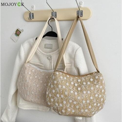 Fashion Women Woven Mesh Flower Shoulder Bag Summer Vacation Small Tote Handbags Shoulder Bags Female Large Capacity Tote