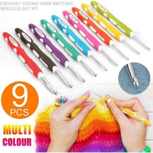9PCS Crochet Hook Multi-colour Aluminum Needles Hooks Set Yarn Craft Kit Knitting Sewing Accessories for Sweater Scarf Blanket