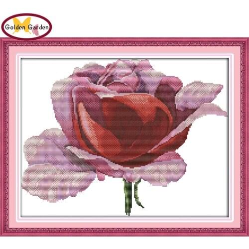 GG Pink Rose Cross Stitch Kits Embroidery Needlework Sets Handcraft 11ct 14ct Chrinese Counted Cross Stitch for Home Decor