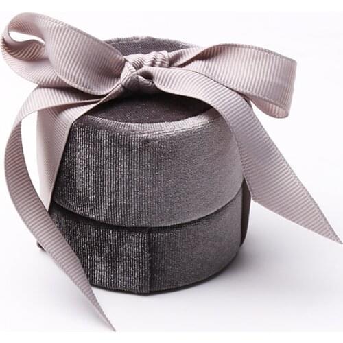 New Gray Velet Bow Ring Jewelry Display Storage Box 5 Colors Durable For Cute Girl Jewellery Pendent Packaging Gift Showcase