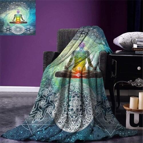 Yoga Throw Mandala Design Zen Meditation Hippie Style with Sign Chakra Art Print Warm Microfiber Blanket