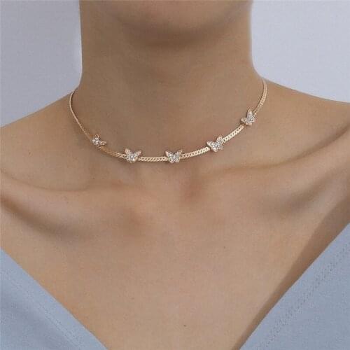 Cute Crystal Butterfly Choker Necklace For Women Gold Color Chain Female Collar Chocker Silver Color Necklaces 2020 Jewelry