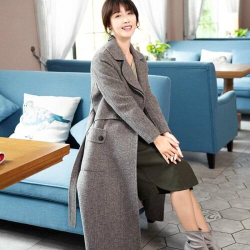 2020 Fashion Women Wool Coat Long Womans Woolen Coats With Belt Autumn Winter Female Jacket casaco feminino 38078WYQ1801