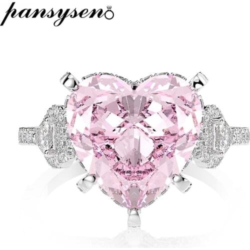 PANSYSEN Romantic 12MM Heart 100% 925 Sterling Silver Sapphire Simulated Moissanite Diamond Wedding Engagement Ring Fine Jewelry