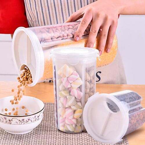 Plastic Cereal Dispenser Storage Box Kitchen Grains Rice Container Transparent Sealed Jar Herbs Spices Organizer Storage Can 2L