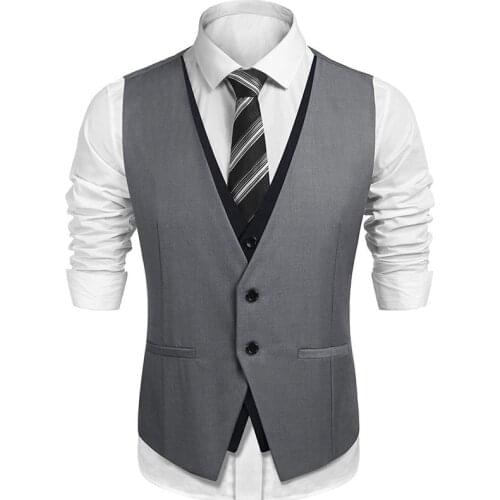V-Neck Casual Waistcoat for Wedding Men Single One Piece Gray and Black Man Suit Vests Custom Groom Tuxedo Coat New Fashion